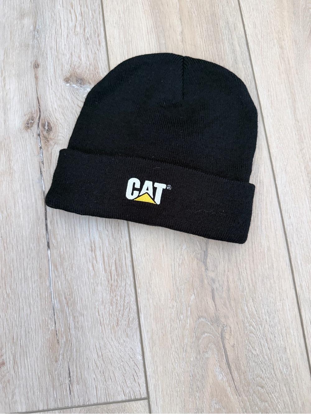CAT Caterpillar Black Embroidered Logo Cuffed Beanie
